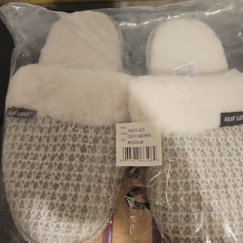 Muk Luks Grey and Brown Slippers
